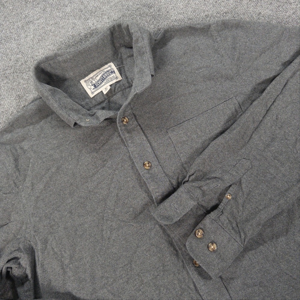 Schott NYC Men XL Grey Flannel Button Down Shirt Long Sleeve Cotton SH2120 #4788